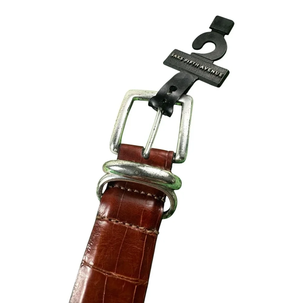 Saks Fifth Ave Brown Genuine Crocodile Mens Belt Size 42 NWOT